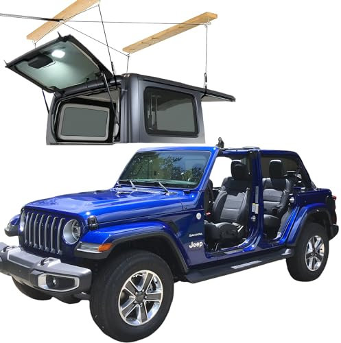 Harte Oberseite zum Entfernen von Jeep Wrangler, kompatibel mit allen Wrangler JK JL Modellen, einfache Ein-Personen-Bedienung mit Anti-Drop-System, passend für 2,4–4,8 m Decken, inklusive Bonus 6