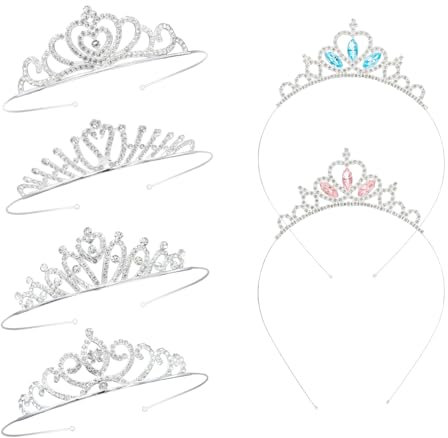 OT-NVWOZR 6 Stück Prinzessin Tiara Krone Damen, Mädchen Stirnband Haarreifen Strass Krone Kristalle, Herzform Hochzeit Haarband Haarschmuck für Teenager Frauen Geburtstag Party