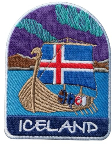 Iceland Patch (3 Inch) Embroidered Iron-on/Sew-on Badge Viking Ship Travel Scandinavia Souvenir Emblem Nordic Island Country Sigil Flag Crest Gift Patches