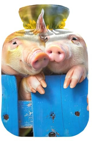 Wärmflaschen mit süßem Schweinchen, Sonnenblumen, mit weichem Bezug, Fußwärmer mit weichem Bezug, Wärmbeutel für heiße und kalte Kompresse, 1 l