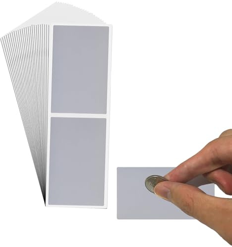 TJUSPIRIT 100 Stück 50 x 70 mm Rubbelaufkleber, Rubbel Etiketten Silber | Rubbellose Aufkleber, Selbstklebendes Rubbeletikett, Scratch Sticker für Gutschein Überraschung