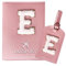 ZVRSUA Reisepasshülle Rosa und Kofferanhänger Set mit Buchstabe E, Passport Hülle Reise Gadgets und Travel Essentials Hülle Reisepass,Geschenk für Frauen/Teenager/Mädchen/Kind(E)