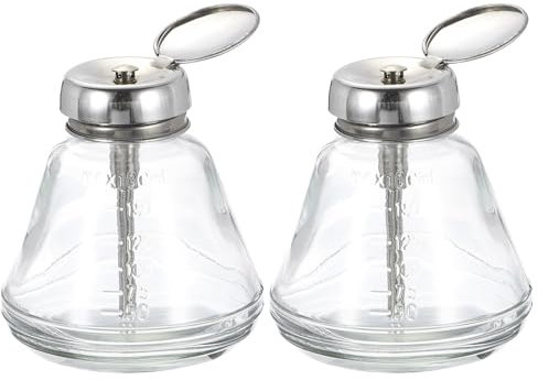 sourcing map 2 Pcs 6.1Oz / 180ML Glass Pumping Dispenser Bottle Square Liquid Pumping Press Push Down Alcohol Container with Metal Flip Cover for Makeup Remover Dispensing Alcohol