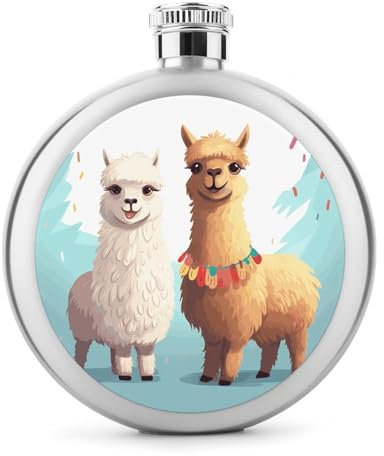 Edelstahlflasche, 142 ml, Lama, Alpaka, Taschenflasche, Likörflasche, auslaufsicher, Trinkflasche, Schraubverschluss, für Alkohol, poliert, Camping, Outdoor