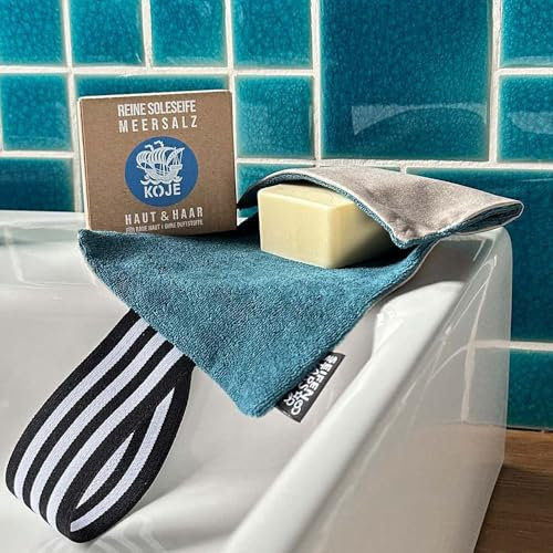 Seifenstars - Start-Set Travel Salt Seifentasche mit Koje Natur-seife ohne Plastik, Vegan, Palmölfrei, Tierversuchsfrei