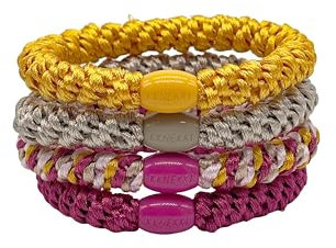 KKNEKKI L'ORIGINAL 4 Stück Haargummis, geflochten, Armbänder, mehrfarbig (mehrfarbig, Rosa, Gelb, Beige)