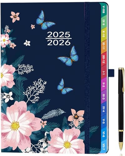 Kalender 2025-2026 A5 – Wochenplaner & Terminplaner mit Monatsübersicht, Schulplaner 25/26 (Aug 2025 - Jul 2026), Farbig Gedruckte Innenseiten, mit Innentasche & Stift, 15,5 x 21,5 cm - Blau