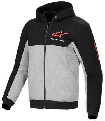 Alpinestars Chrome V2 Sport Hoodie Black Grey Heather Red Fluo Kapuzen Motorrad Jacke, 3XL