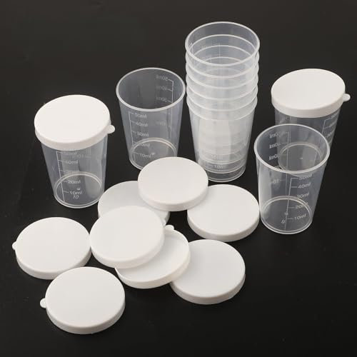 El juego de tazas medidoras graduadas incluye diez vasos de plástico transparente de 50 ml con tapas para necesidades de medición precisas
