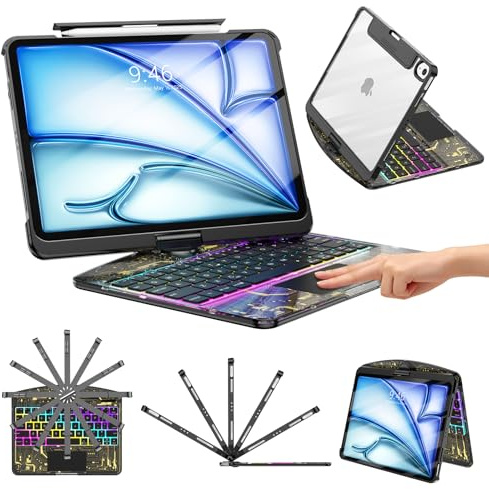 TSQQST Custodia trasparente con tastiera per iPad Air 11 (M4/M3/M2, 2026/2025/2024)/iPad Air 5a/4a generazione 11 / iPad Pro 11 1st/2a/3a/4a, trackpad, portapenne, retroilluminato a 7 colori