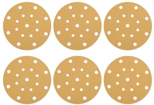 sourcing map 50Pcs 6 Sanding Disc 17 Hole 220Grit Gold Aluminum Oxide | Hook and Loop Sandpaper Random Orbital Sander Pads for Woodworking Automotive Metal Polishing