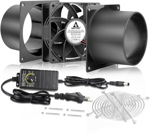 GDSTIME Rohrventilator 100mm 12V Abluftventilator 100mm Regelbar Rohrlüfter 3000U/MIN Kanalventilator mit DC 4V -12V Geschwindigkeit Kontrolle für 3D-Laser Growzelt Garage Gewächshaus
