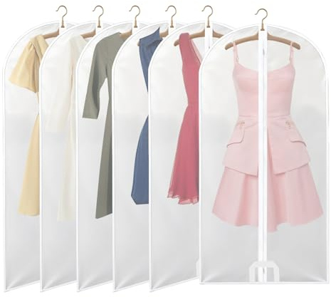 AWBEOT 6 PCS Copriabiti Antipolvere Trasparenti in PEVA Custodia Porta Abiti 60 × 120 cm Copriabiti Impermeabile Copertura Vestiti da Armadio e Viaggio per Smoking, Giacca, Maglioni (Bianco, Medio)