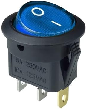 Pulsante Di Avvio‌ 4 pezzi 12V/220V interruttore a bilanciere rotondo KCD1 interruttore a LED 16A 12V luce 3 pin interruttore di alimentazione pulsante auto luci ON/OFF(Blue)