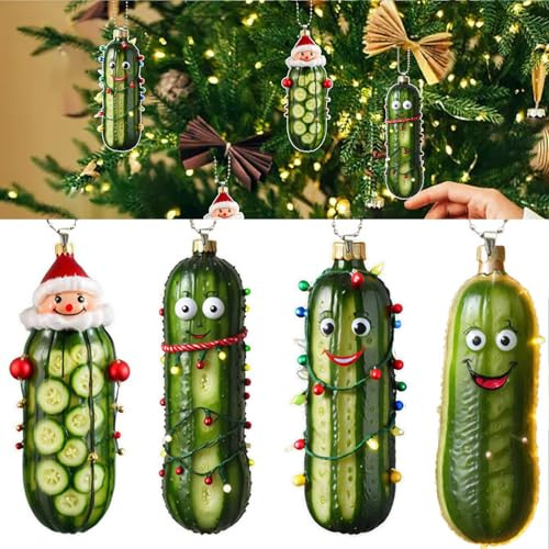 Weihnachtsbaum Anhänger Acryl 2D Lustig Weihnachtsanhänger Weihnachtsgurken Baumschmuck Weihnachtsbaumschmuck Weihnachtsdeko Saisonale Dekoration Weihnachtsdekoration (Blue-4pcs, One Size)