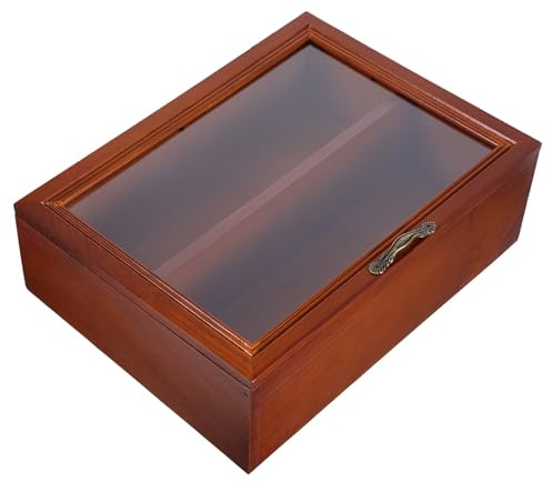 Happyyami Vintage Vitrine aus Massivholz Kleine Tisch Vitrine mit Klappdeckel und Acryl Tür Holz Organizer für Figuren und Make Up Wand und Tisch Display für Sammlerstücke