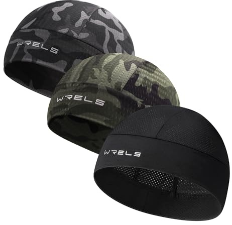 WRELS 3 Pieces Cooling Helmet Liner Skull Cap for Men Women,Sweat Wicking Cycling Running Head Cap Sports Hat for Outdoors