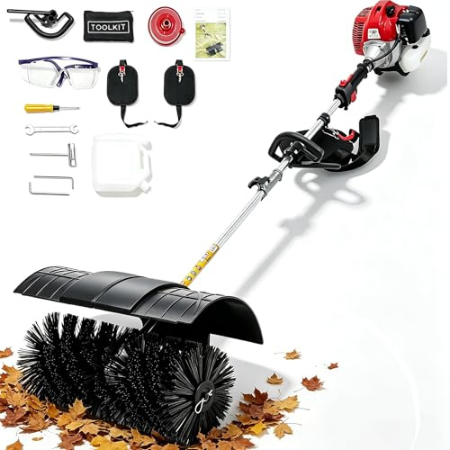 52cc Kehrmaschine Benzin, 2-Takt Motorbesen mit 2,3 PS & 8.500 U/min | 52 cm Kehrbreite, inkl. Tragegurt und Schutzbrille – Benzin-Kehrbesen für Hof, Einfahrt, Gehweg und Kunstrasen