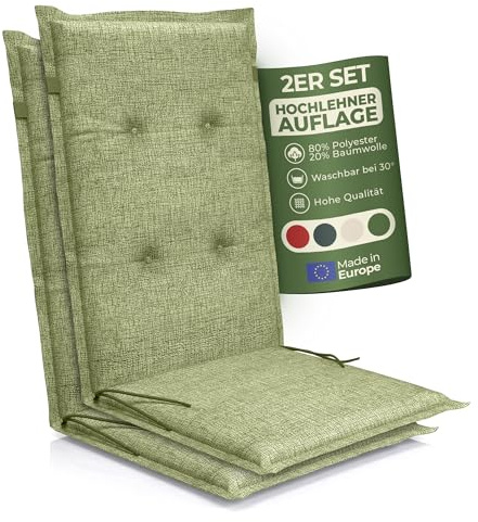Petsation Florence Hochlehner Auflage – Gartenstuhlauflage Hochlehner mit Schaumstoff Polster, Outdoor Kissen & Stuhlkissen für Gartenstuhl, Sitzkissen Stuhl & Sitzkissen Bank, Outdoor (2, Olive)