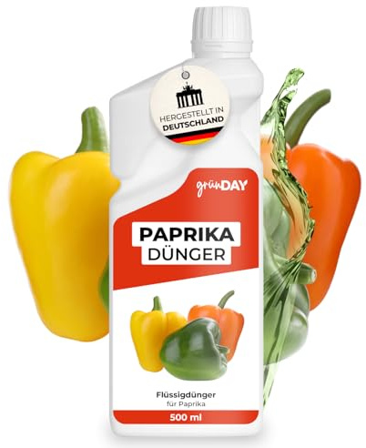 Paprika-Dünger 500 ml – Flüssiger mineralischer NPK 5-8-10 Dünger mit Spurennährstoffen für Paprikapflanzen – Für Blattentwicklung & Fruchtbildung – Konzentrat für ca. 250 L Gießwasser