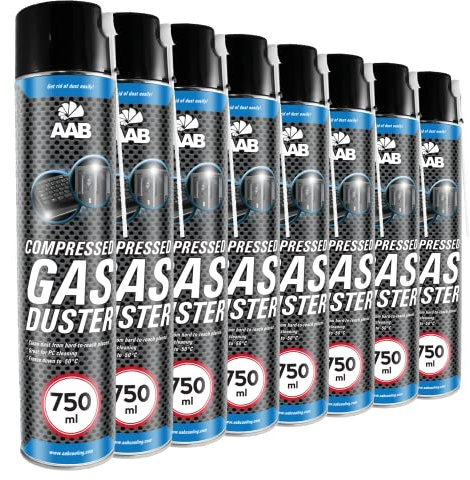 8 x AAB Bombe Air Sec 750ml - Bouteille Air Comprimé, Nettoyage des Ordinateurs, Dépoussiérant en Spray, Enlever la Poussière, Sans Odeur Aérosol, Computer Cleaner, Informatique Matériel