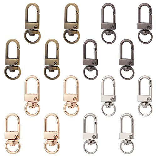 PH PandaHall - 16 Pz Catenacci Girevole Gancio a Scatto Snap Lega Catenaccio Clip Girevole Moschettone Portachiavi, 4 Colori, 34x14x6.5mm, Foro: 10x5mm