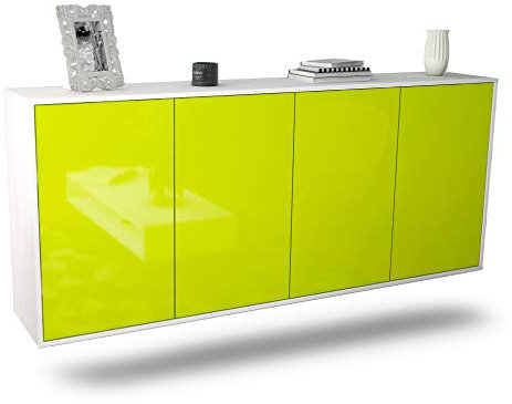 Dekati Sideboard Lakewood hängend (180x77x35cm) Korpus Weiss matt - Front Hochglanz Grün - Push to Open