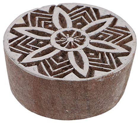 GURU SHOP Indischer Textilstempel, Holz Stoffdruckstempel, Blaudruck Stempel, Druck Modell - Ø 6 cm Mandala 4, Braun, Indische Holzstempel