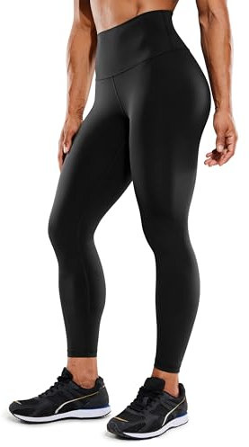 CRZ YOGA Hugged Feeling Damen High Waist Sports Leggings Blickdicht Yoga Leggins Kompression Sporthose mit Tasche - 64cm Schwarz 40
