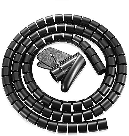 Spiralkabelschlauch, zuschneidbar, flexibel, Kabelschutz, Kabel-Organizer für TV, PC, Kabelmanagement und Organisation (30 mm, schwarz), 5 m