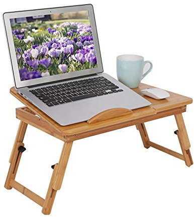 Scrivania per laptop in bambù,Tavolino da Letto per PC Portatile,Tavolino Porta Laptop Pieghevole e Portatile PC Vassoio Supporto(30 x 50 x 20 cm)