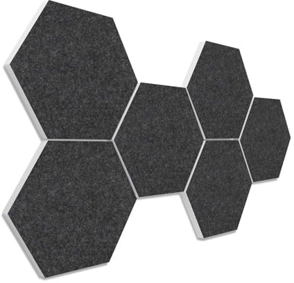 platino24 Akustikpaneele 6 Elemente Colore Waben Ø 30 cm Anthrazit I Schallabsorber aus Basotect G+ mit Akustikfilz I Schalldämmung Wand & Decke I Akustikelemente Wandpaneel
