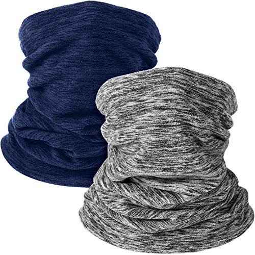2 Pieces Winter Neck Warmer Gaiter Fleece Ski Neck Scarf Warm Windproof Balaclava Cold Weather Scarf Tube Cover Bandanas for Men Women Winter Motorcycle Skiing Running Cycling (Navy Blue, Gray)