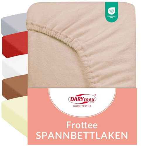 Darymex Frottee Spannbettlaken 90x200 cm, Baumwolle, bis 20 cm, Beige | Elastisches Spannbetttuch mit Gummizug, Frottee Bettlaken, hautfreundlich, Öko-Tex Standard 100, für Schlaf- und Gästezimmer