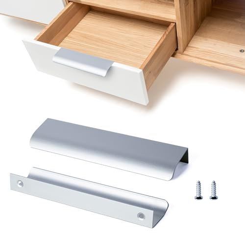SPDYCESS - Manijas curvadas para muebles de cocina, mango invisible de armario oculto, cajón de aleación de aluminio, plata, 128 mm