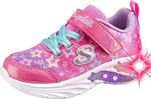 Skechers Star Sparks Mädchen-Sneaker, Pinkes Netzgewebe mit Mehreren Zierteilen, 34 EU