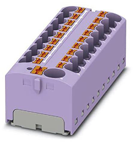 PHOENIX CONTACT PTFIX 10/18X4 VT Verteilerblock, 450 V, 32 A, Anzahl der Anschlüsse 19, Querschnitt 0,2 mm² - 6 mm², AWG 24 - 10, Breite 64,8 mm, Höhe 21,7 mm, Violett, 8 Stück