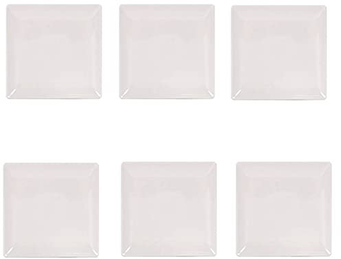 Pack de 6 platos llanos de cerámica de forma cuadrada de 1 x 26,5 x 26,5 cm, ideal para hogar u hostelería. Set de 6 recipientes para servir alimentos de color marfil y forma cuadrada