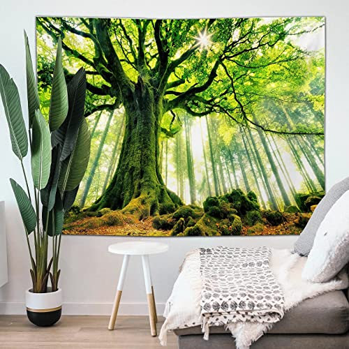 Fullfun Green Forest Tapestry Wall Hanging, 3D Print Natural Tree Landscape Aesthetic Tapestry for Bedroom Living Room, Dorm & Room Decor 130 cm x 150 cm(50 x 60 inch)