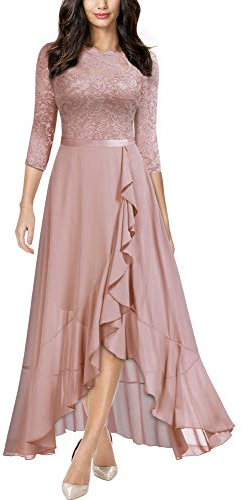 MIUSOL Women's Elegant Scoop Neck Lace Formal Wedding Maxi Dress (Medium, Pink)
