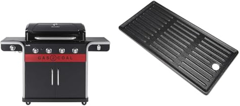 Char-Broil Gas2Coal 440 - Barbacoa de Gas, Color: Negro & Plancha de Barbacoa de Cuatro quemadores.