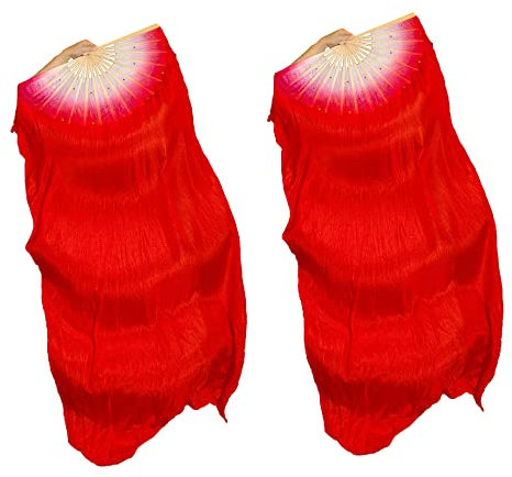 Hayaww (Rechts 2 Pcs FäCher SchleierfäCher,Bauchtanz Schleier Fans SchleierfäCher Schleier Lange FäCher FäCherschleier Bauchtanz Dance Schleier,1.8m,FüR GroßE Auftritte,Proben,Unterhaltung (Groß Rot)