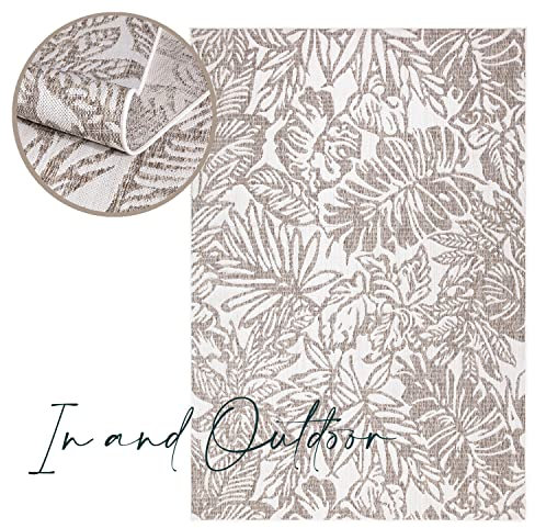 payé Outdoor Teppich Wetterfest - 120x170cm - Beige Weiß - Dschungel Muster - Teppiche für Terrasse Balkon Garten Indoor