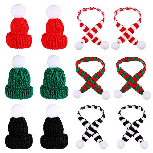 12 Pcs Mini Santa Hats Set, Mini Hat Scarf Doll Bottle Ornament, Toys to Play with on Your Hands, Cute Little Accessories, Mini Santa Hat Scarf for Cutlery, Wine Bottle Covers, Table Decorations
