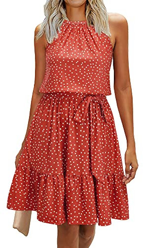 Newshows Sommerkleid Damen Knielang Elegant Kleid Neckholder Sommer Ärmellos Freizeitkleider mit Taschen(Floral-12, M)