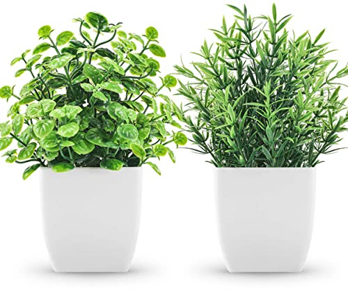 ZJIA 2 Pack Fake Plants Small Artificial Greenery Faux Plants Indoor for Home Farmhouse Bathroom Shelf Decor