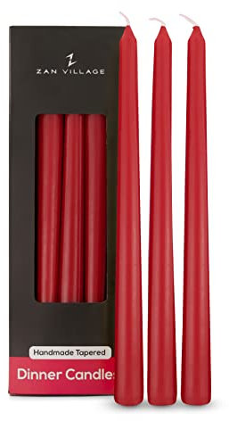 Taper Candles Long Burning - Long Candles Pack of 10 Tall Dinner Candles 7 Hour Burn Time, Classic Household Unscented, Dripless Candles, Zan Village Candle Company - Wine Red