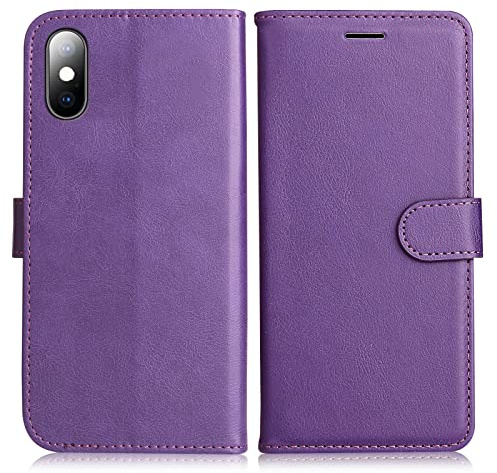 DENDICO Cover per iPhone X/iPhone XS, Premium Portafoglio PU Custodia in PU Pelle, Flip Libro TPU Bumper Caso per iPhone X/iPhone XS, Viola