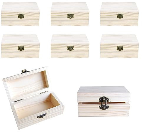 mellystore Mini Schatztruhe 8 Stück Kleine Schatzkiste Kinder Schatztruhe Kindergeburtstag mit Deckel Kindergeburtstag Basteln Holzkiste Klein für Geburtstags DIY Piraten Party Requisiten Dekor