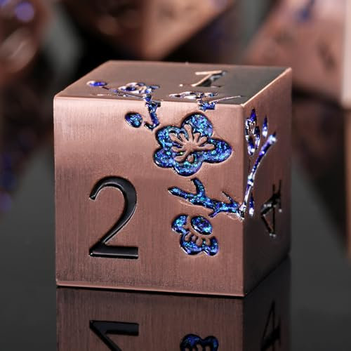 Metal Dice, 7 PCS Heavy Solid Metallic Flower DND Dice Set with Grogeous Gift Case for D&D Dungeons and Dragon Tabletop Game (Ancient Copper)